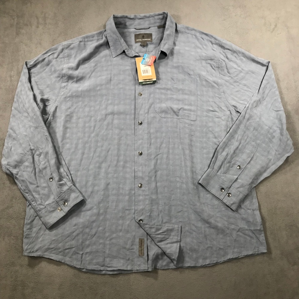 Royal Robbins Shirt Mens XXL Blue New TempraTech Relaxed Fit Long Sleeve Grid